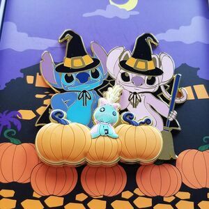 Disney LE Jumbo Pin Stitch Angel Scrump Halloween Scented Pumpkin Box Witch Hat